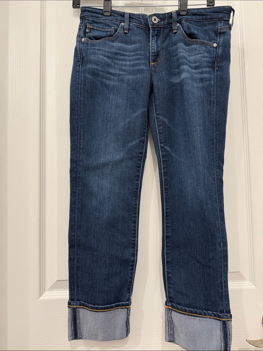 Ag Adriano Goldschmied Dark Blue The Stevie Cropped Cuffed Jeans